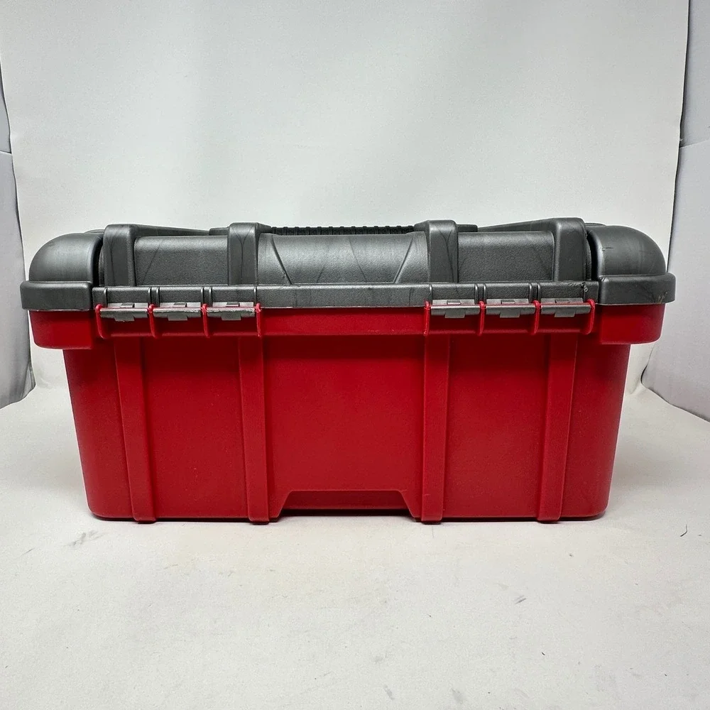 Keter Heavy Duty Plastic Tool Box Red Gray Metal Latches Portable 16 Inch Case